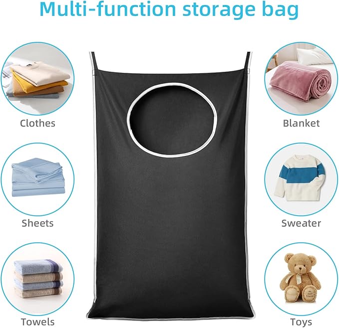KEEPJOY XL Black Door Hanging Laundry Hamper, Large Size 36.5X22.5 inch Hanging Laundry Bag with Large Opening and 2 Strong Hooks for Whole Family Dirty Clothes