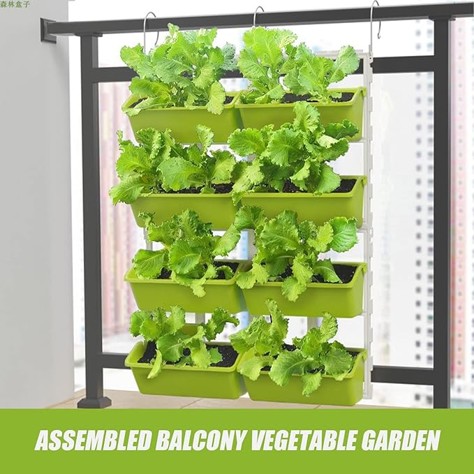 8 Pockets Vertical Planters,Wall Mounted Plastic Plant Grow Pots,Wall Pocket Planters for Indoor,Outdoor,Balcony,Garden Decoration,Light Green