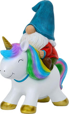 Mood Lab Garden Gnome Statue - Garden Gnome Riding Unicorn - 8.3 Inch Tall Lawn Figurine - for Outdoor or House Decor - Funny Yard & Patio Decoration