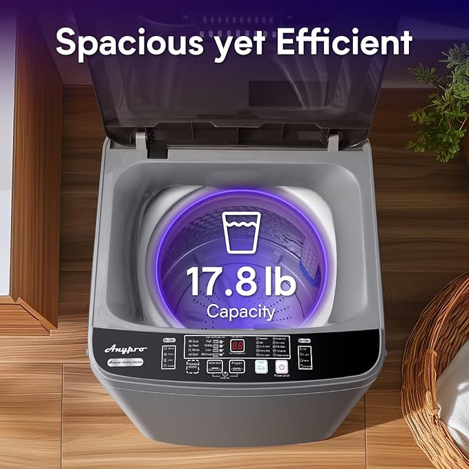 Portable Washing Machines 17.8LBS Full Automatic Clothes Washer and Spinner Combo with 10 Programs and 8 Water Levels, Compact Laundry Wash Spin Dryer for Apartment RV Dorm Home, Grey