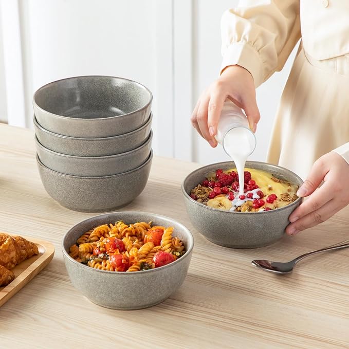 vancasso ANYA 18 Pieces Plates and Bowls Set, Stone Grey Dinnerware Sets, Reactive Glaze Dishes Set for 6, Ceramic Dishware Sets Kitchen Dinner Set, Microwave & Dishwasher Safe