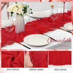 12 Pack Red 10FT Cheesecloth Table Runner Rustic Gauze Fabric Cheese Cloth Table Runner for Wedding Bridal Baby Shower Table Decor Boho Sheer Birthday Party Table Decorations 20 x 120 Inch Long