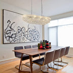 Rectangular Crystal Chandeliers for Dining Room,10 Lights Adjustable Height Oval Crystal Ceiling Light Fixture for Kitchen Island, Chrome Finish, L36''