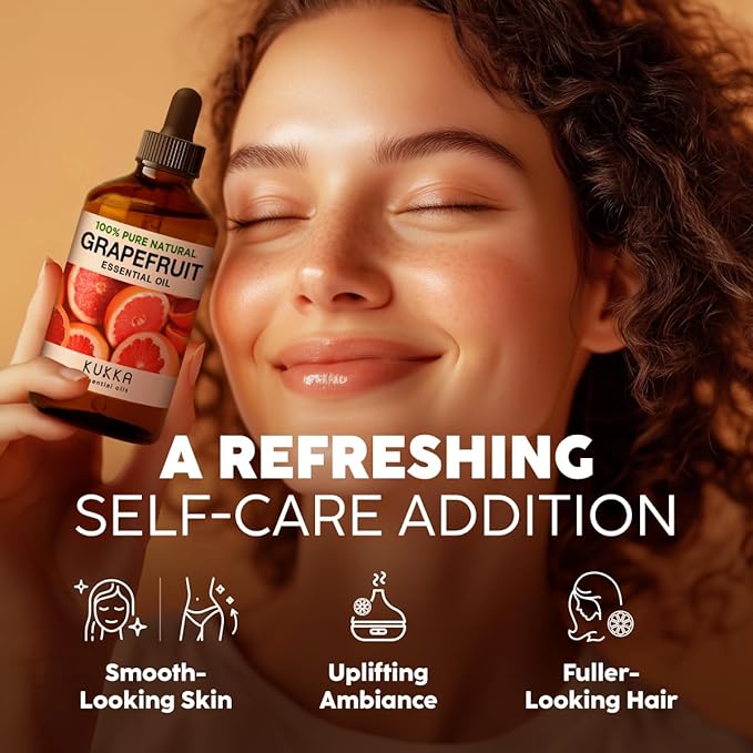 Kukka Grapefruit Essential Oil for Skin - 4 Fl Oz - 100% Natural Aromatherapy Grapefruit Oil for Diffuser & Hair - Soap Making Scent & DIY
