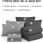 Monbix California King Comforter Set - 7 Pieces Cationic Dyeing Dark Grey Bed in a Bag Cal King Bed Sets with Comforter, Sheets, Pillowcases & Shams, Reversible Bedding Comforters Sets (108 * 92)