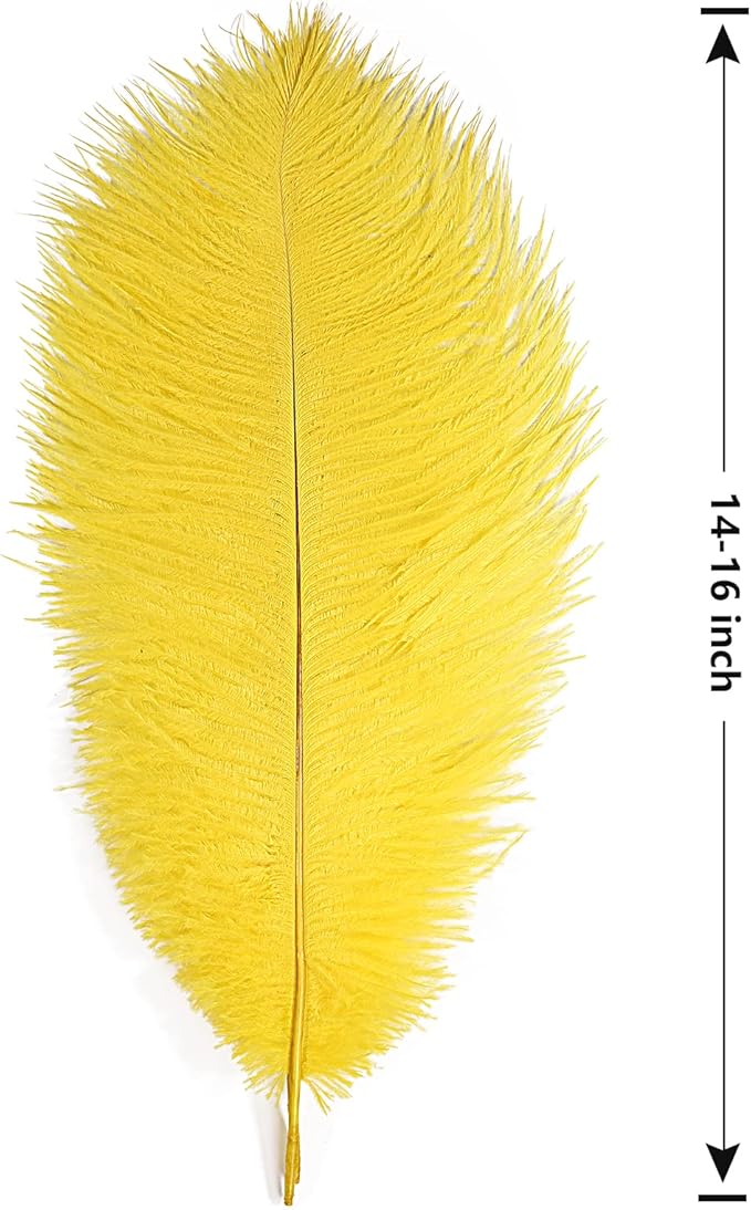 THARAHT Yellow Ostrich Feathers 12pcs Large Natural Bulk 14-16Inch 35cm-40cm for Wedding Party Centerpieces Easter Gatsbi and Home Decoration Feathers