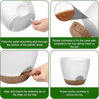 Plant Pots 12/10/9 Inch Self Watering Pots, Set of 3 Plastic Planters with Drainage Holes and Saucers,Plastic Flower Pots,Nursery Planting Pot for Indoor Out Door Plants(White)