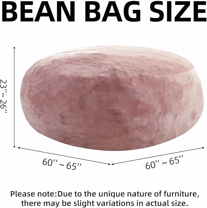 Bean Bag Chair 5Ft, Memory Foam Filled, Large Beanbag Chairs for Adults and Teens, Soft Sofa with Removable Flannel Cover, Round Couch for Living Room Bedroom College Dorm (Pink, 5FT-60×60"×24")