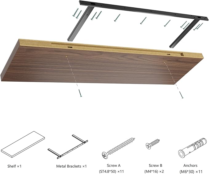 Wall Shelf Set of 2, Walnut Floating Shelves 30 in W x 10 in D x 1 in H, Wooden Floating Wall Shelf with Invisible Brackets for Living Room/Bedroom/Bathroom/Kitchen Storage and Decor