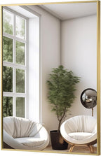 FARMER 26x38 Inch Gold Bathroom Mirror, Rectangle Wall Mounted Mirror, Vanity Mirror, Brushed Square Mirror, Framed Bathroom Mirror for Bedrooms, Entryways, Living Rooms, Horizontal/Vertical