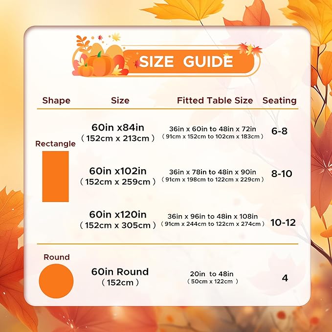 sancua Fall Tablecloth Rectangle - 60 x 84 Inch Burnt Orange - Stain and Wrinkle Resistant Polyester Fabric Table Cloth, Thanksgiving Table Cover for Dining Buffet Parties, Rust, Pumpkin Orange