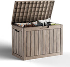 45 Gallon Deck Box Large Outdoor Storage for Patio Furniture,Outdoor Cushions,Garden Tools and Pool Supplies,Waterproof,Resin,Lockable(Grey)
