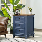 Night Stand Set of 2, Farmhouse 18" End Table with 3 Drawer Metal Handle, Dresser for Bedroom, Sofa Bed Side Table Chest of Drawers,Wood Nightstand Cabinet for Organizer, Living Room-Blue