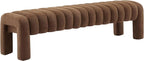 63" Bedroom Bench, Upholstered Entryway Bench, Modern End of Bed Ottoman with Solid Wood Legs and Adjustable Foot Pegs for Entryway, Dining Room and Living Room (Brown Boucle)