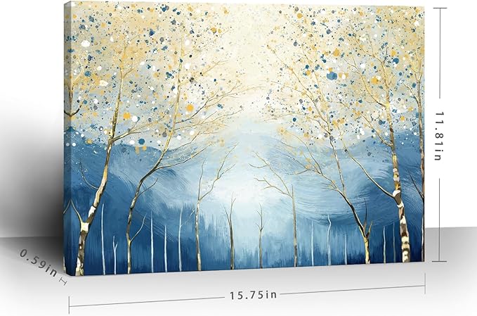 amatop Abstract Tree of Life Wall Art– Modern Blue Yellow Picture Forest Birch Mountain Canvas Print Minimalist Landscape Small Nature Artwork for Bathroom Bedroom Office Decor,16x12 Inch