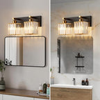 Modern Bathroom Vanity Light 2-Lights Black Gold Crystal Bathroom Wall Light Vanity Light Fixtures，12.59-inch Modern Minimalist Design