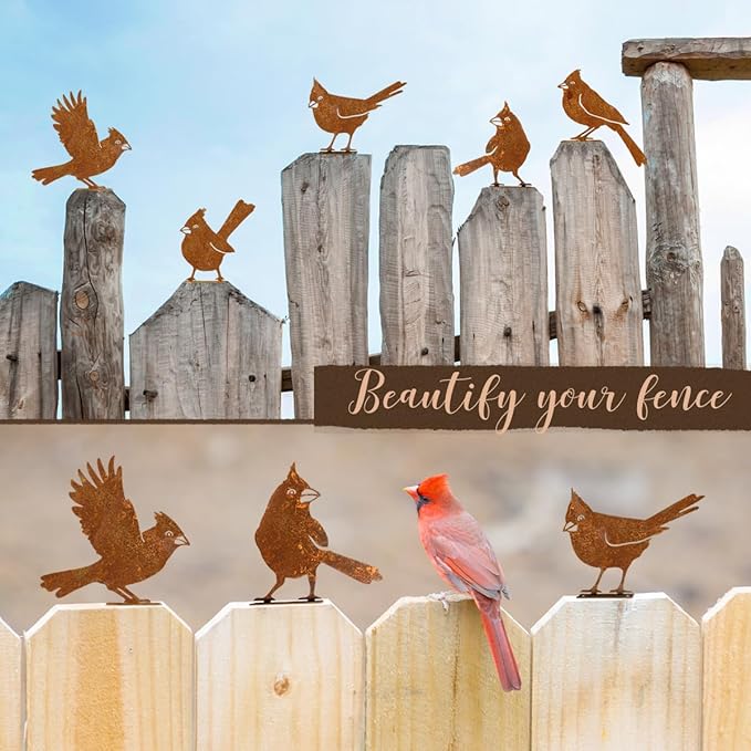 5PCS Rusty Birds Decoration, Garden Decor Spring Decorations Outdoor, Metal Birds Yard Decor Perfect Yard Art and Large Outdoor Ornaments, Cardinal Gifts，Metal Bird Silhouette Statues