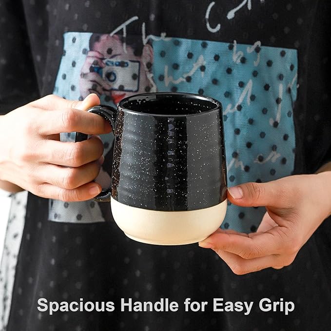 Hasense Coffee Mugs Set of 4, 15 Ounce Ceramic Coffee Cups with Handles, Porcelain Large Latte Mug for Coffee Cappuccino Tea, Black Mugs for Men, Women Christmas Holiday Gift