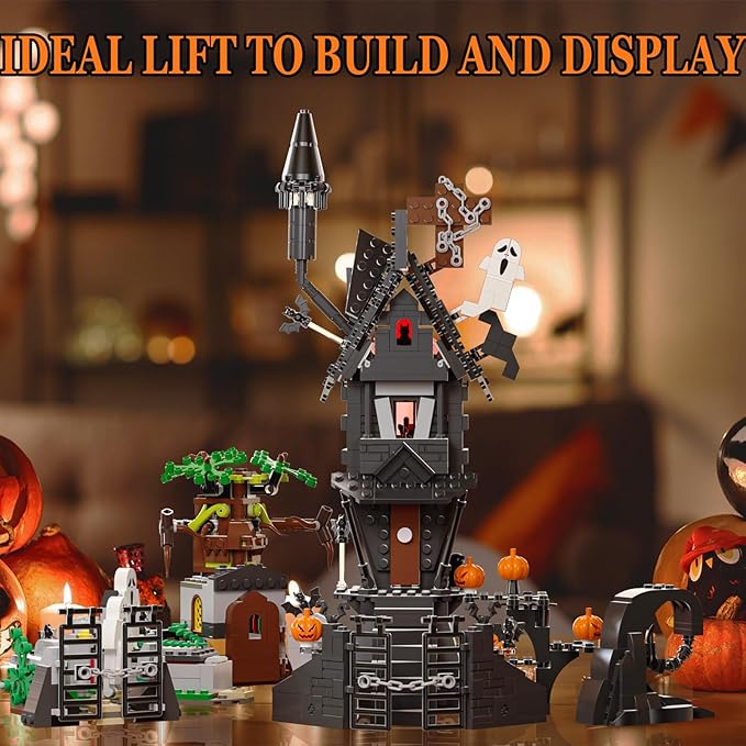 Mini Bricks Haunted Graveyard House Building Set - 1092 PCS Halloween Spooky Construction Toy Kit for Kids & Adults (Not Compatible with )