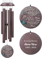 Personalized Wind Chimes, Blue Butterfly Sympathy Wind Chime, in Loving Memory for Loss of Loved Dad/Mom, Metal Large Memorial Condolences Gifts, 36inch Deep Tone Wind Chime