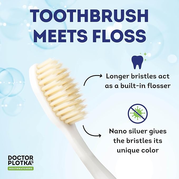MOUTHWATCHERS Soft Flossing Toothbrushes, Value Pack of 4, Red, Manual Toothbrush for Adults, Ultra Clean, Good for Sensitive Teeth and Gums, by Dr. Plotka's