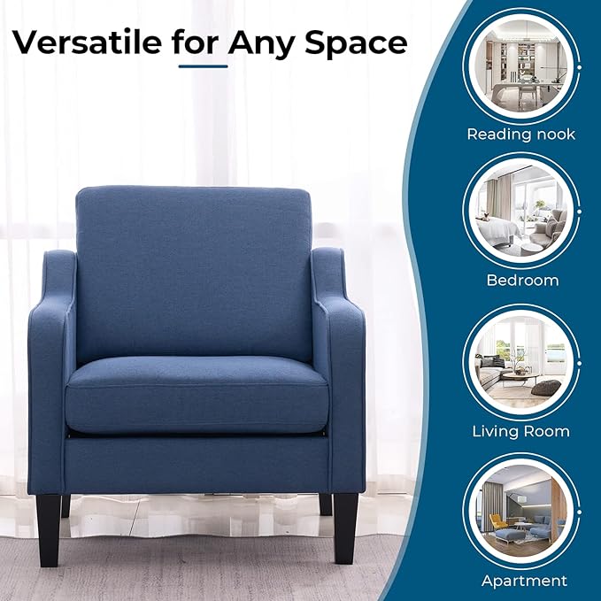 VINGLI Modern Accent Chairs Set of 2, Blue Living Room Chairs Comfy Armchair for Bedroom, Upholstered Sofa Chair Reading Chair for Small Spaces, Apartment, Waiting Room