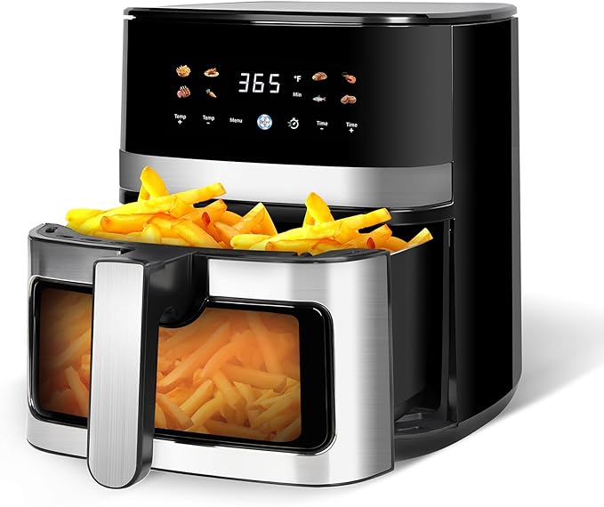 5.8QT Digital Air Fryer with Viewable Window, Adjust Temp & Timer, Air Frying, Reheat, Easy for Frozen Food, Snacks, Dinner, Large Square Basket than Round, Portable for Family & Apartment