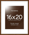 Homeforia 16x20 Picture Walnut Frame, High End Dark Oak 16x20 Wooden Brown Frames with Mat 11x14, 16 x 20 Wood Poster Frame Matted to 11 by 14, 20x16 Hanging Frames, Tempered Glass, Wall Kit, Set of 1