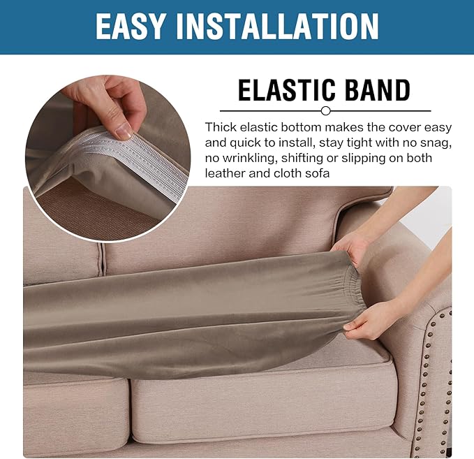 H.VERSAILTEX Velvet Stretch Individual Cushion Cover Plush Cushion Slipcover for Loveseat Sofa Furniture Protector Seat Cushion Sofa Cover (1 Piece Loveseat Cushion Cover, Mocha)