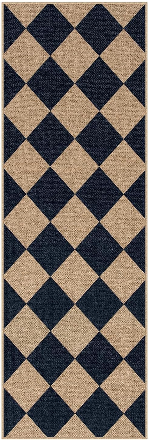 Lahome Checkered Easy Jute Runner, 2x6 Kitchen Runner Rug Non Slip Washable Outdoor Rug for Entryway Indoor, Checkerboard Black Indoor Outdoor Carpet for Hallway 6ft Entry Front Door