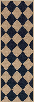 Lahome Checkered Easy Jute Runner, 2x6 Kitchen Runner Rug Non Slip Washable Outdoor Rug for Entryway Indoor, Checkerboard Black Indoor Outdoor Carpet for Hallway 6ft Entry Front Door