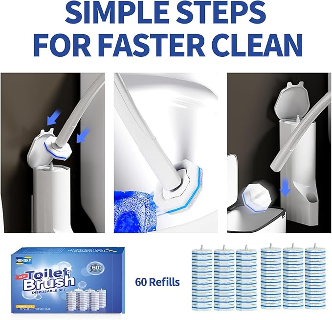 60pc Refills Disposable Toilet mats Brush Cleaning System, Toilet Cleaning Brush, 60 Replacement Brush Heads, No Handle or Base，Toliet Wand Refills,Toilet Bowl Clean Refill Pads,Toilet Scrubber Refill