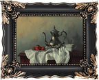 5x7 Vintage Picture Frame with Embossed Flower Design, Black Ornate Frame for 5x7 Pictures, Hand-Crafted Resin Antique Frames for Tabletop & Wall Hanging, Home Decor (Black)