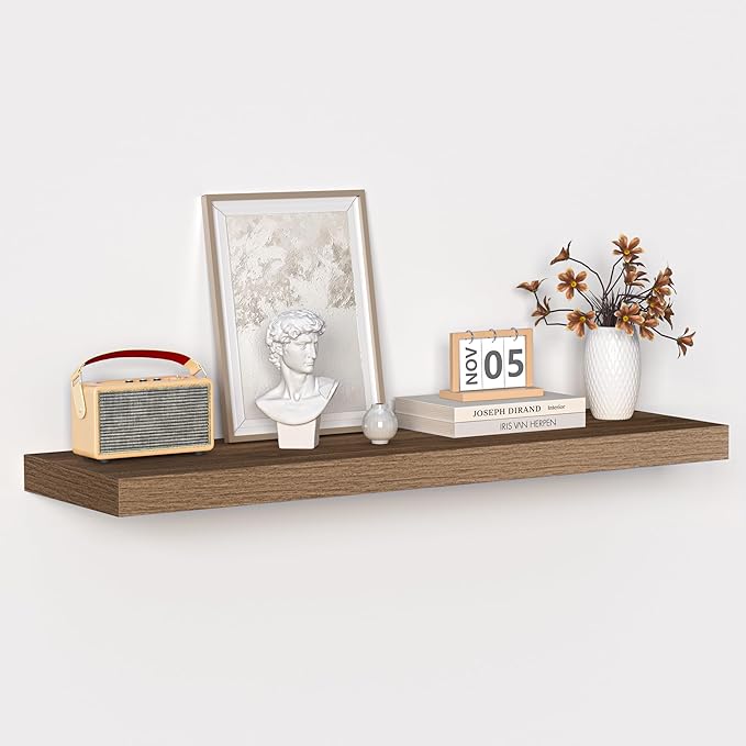 Fun Memories Floating Shelves - 10.3 Inch Deep Wall Shelf for Decor & Storage - Wall Mounted Display Shelving with Invisible Heavy-Duty Metal Bracket - 36"x 10.3"x 1.8" 1 Pack, Walnut