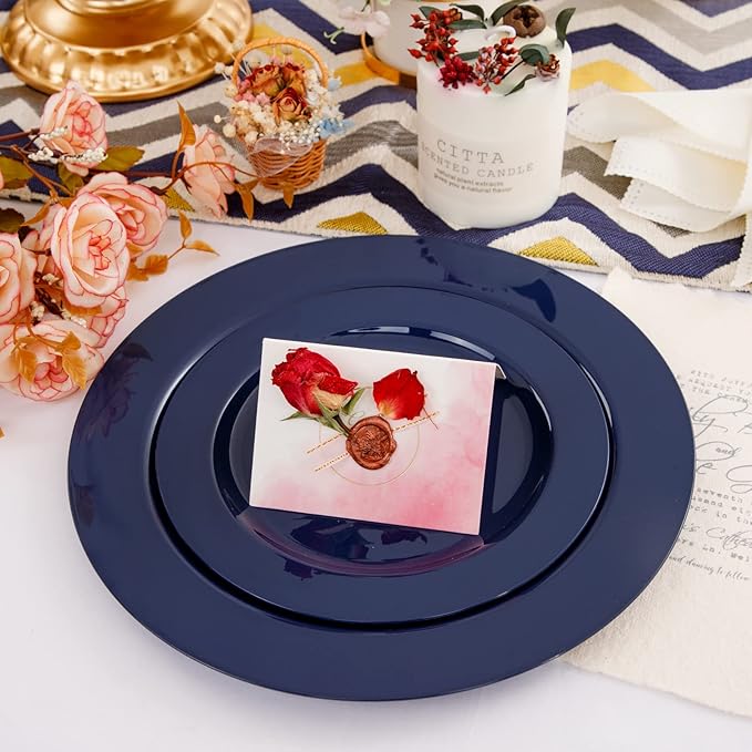FLOWERCAT 60PCS Blue Plastic Plates - Heavy Duty Blue Plates Disposable (10.25" & 7.5") - serve for 30guest Birthday Party/Wedding/Father's Day/Memorial Day/Graduation