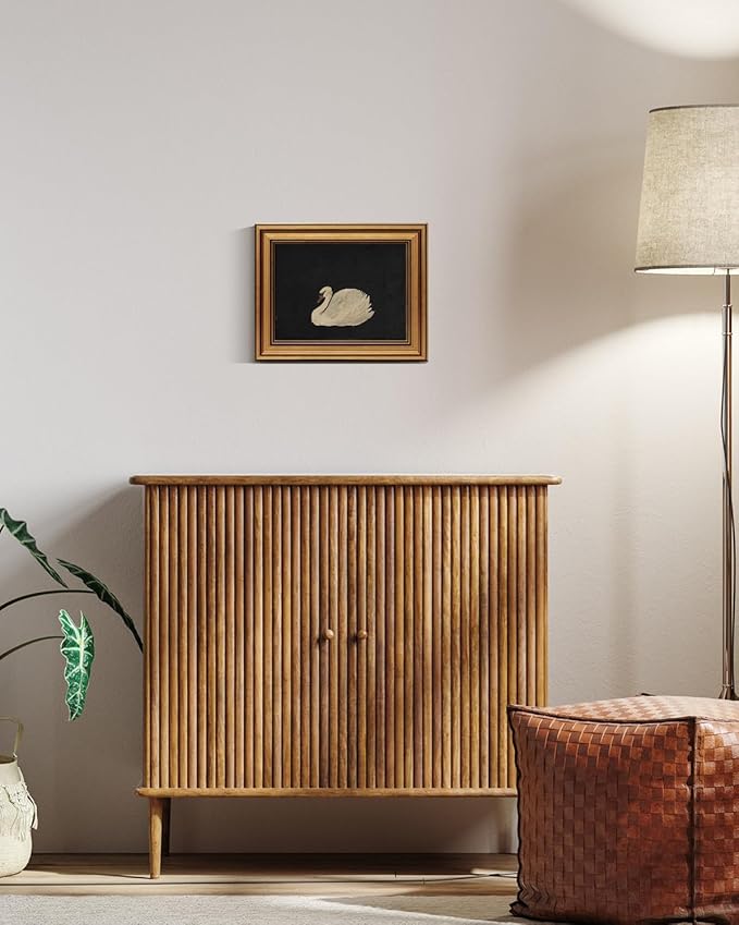 HUARCEY Gold Framed Vintage Wall Art for Living Room, Grace Swan Art Painting Pictures Rustic Animal Bathroom Prints Farmhouse Wall Decor Mother's Day Gifts for Mom Canvas Swan Shelf Decor for Bedroom