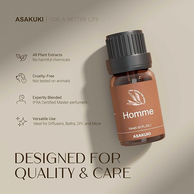 ASAKUKI Essential Oils Set – 6×10ml Cologne-Inspired Unisex Fragrance Oils for Diffusers – Elegant, Clean, and Confident Scents Loved by Women and Men