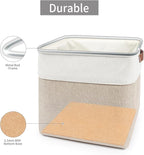 13x13 Cube Storage Bins, Collapsible Fabric Storage Box, 4 Pack Closet Baskets with Handles for Organizing, Shelf, Toys, Clothes, Home, Office, Nursery (Beige&White)