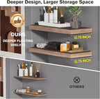 Floating Shelf, Set of 2 Wall Shelf, 24 in W x 12.75 in D x 2 in H Wooden Floating Wall Shelf with Invisible Brackets for Living Room/Bedroom/Bathroom/Kitchen Storage and Decor, Walnut