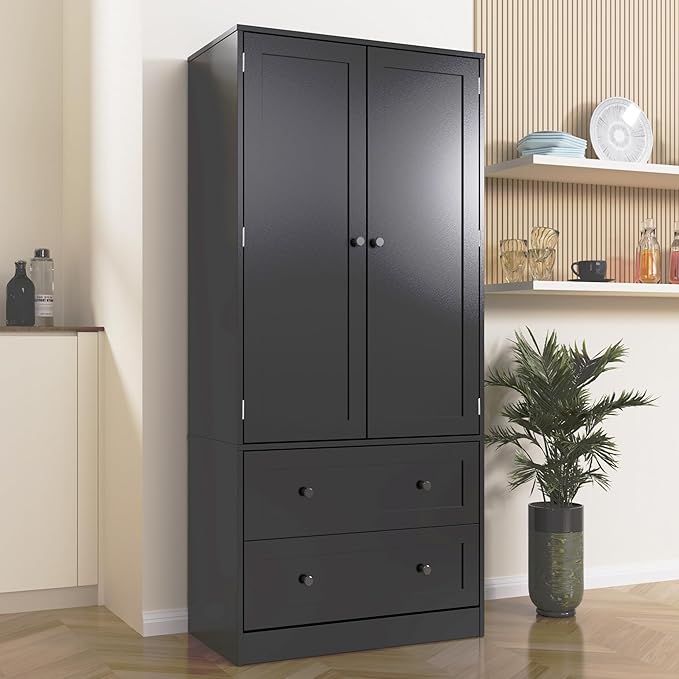 64.2" Tall Black Kitchen Pantry, Storage Cabinet with Doors and Drawers, Freestanding Wooden Organizer for Kitchen, Dining Room