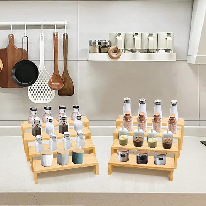 Large Display Wood Risers Wooden Stand 8 Tier Wood Racks Decorative Rectangular, 2 Set 8 Pieces Cupcake Stands Cologne Perfume Organizer Dessert Showcase Items(nature)
