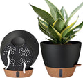 2 Pack 10 inch Plant Pots, PP Plastic Self Watering Plant Pot with Drainage and Tray for Indoor Outdoor Plants , Water Level Window & Reservoir Flower Pots Decorative Planter (Black, 10 Inch)