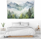 HZOHNAGO Mountain Tapestry Misty Green Forest Mountain Pattern Printed Wall Tapestry Wall Hanging for Bedroom Living Room Dorm 60" W x 40" H