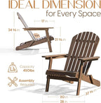 IDZO Outdoor Adirondack Chair Set of 2, Pre-Assembled Backrest, Patio Furniture Set, Outdoor Furniture for Garden, Porch, Deck, Firepit