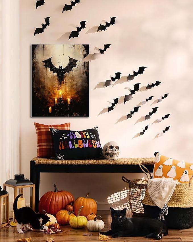 AbcCustomize Halloween Canvas Wall Art - Vintage Moody Bat Poster, Gothic Dark Academia Wall Decor, Spooky Halloween Decor for Farmhouse & Cottage, Fall Decorations Indoor for Living Room & Bedroom