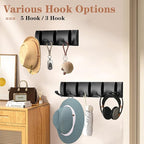 Folding Coat Hooks, Wall Mounted Coat Rack with 5 Retractable Hooks, Heavy Duty Towel Rack for Bathroom Wall Hook for Hanging Clothes Bathrobe, Stainless Steel Coat Hanger for Entryway(Black)