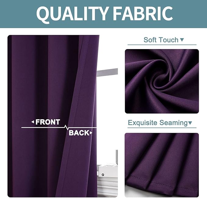 ChrisDowa Blackout Curtains 108 Inches Long 2 Panels Set for Living Room, Grommet Thermal Insulated Room Darkening Curtains for Bedroom (Royal Purple, 52 x 108 Inch)