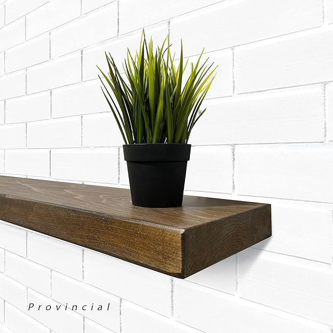 URBANDI, Rustic Floating Shelves, Set of 2, Hidden Bracket, Solid Wood, Heavy Duty, Wall Mounted Shelves, (Provincial, 24Wx12D)