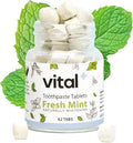 Vital Toothpaste Tabs with 7% Nano-Hydroxyapatite | Naturally Whitens + Remineralizes Teeth | Fluoride & Plastic Free | Combats Sensitivity | Travel & Eco Friendly | Fresh Mint | 62 Tablets (1 Month)