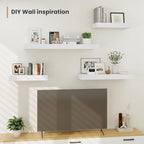 Heimlove 24 x 12 Inch Deep Floating Shelves Wall Mounted with Invisible Brackets,Storage Hanging Shelf for Wall Decor in Bathroom, Bedroom, Toilet, Kitchen, Living Room, Office Set of 2 (White)